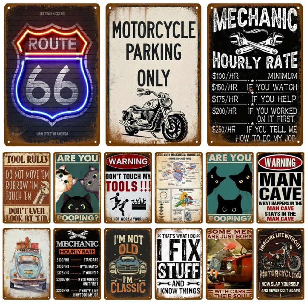 Vintage Retro Tin Signs Set -  - Tools For Motorcycle Workshop recensione e prezzo